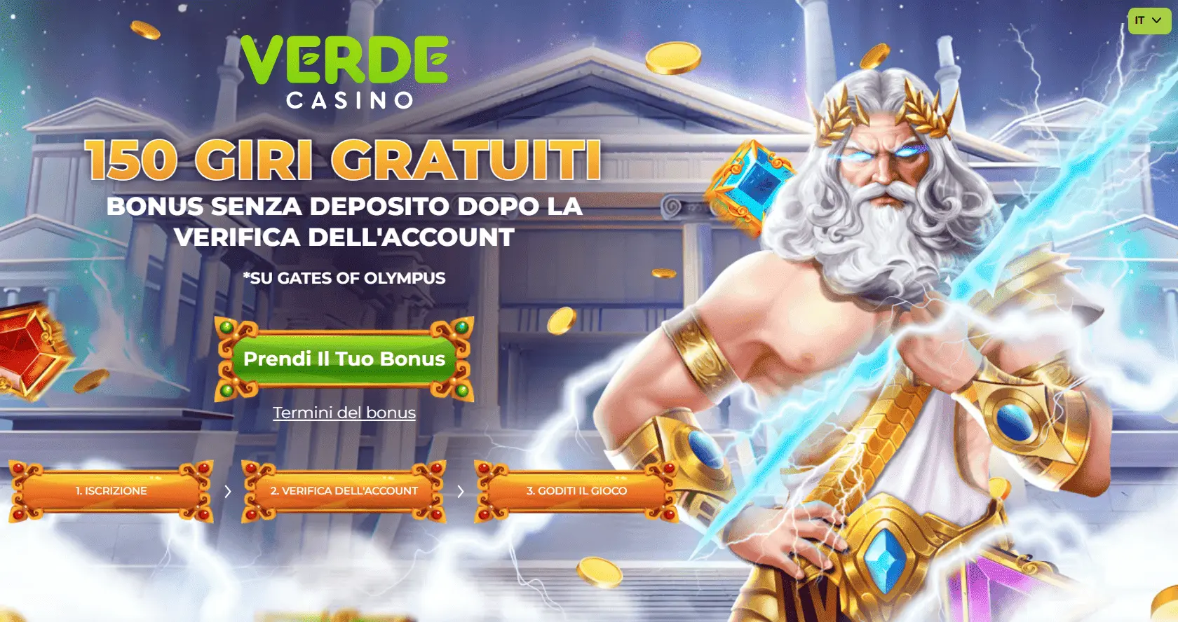 Verde Casino 150 free spin senza deposito su Gates of Olympus